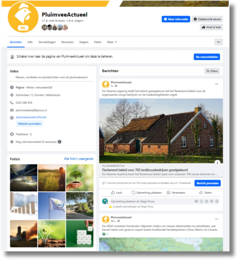 Pluimveebedrijf adverteren - voorbeeld social media