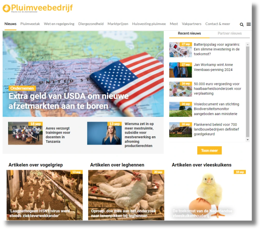 Pluimveebedrijf adverteren - voorbeeld website