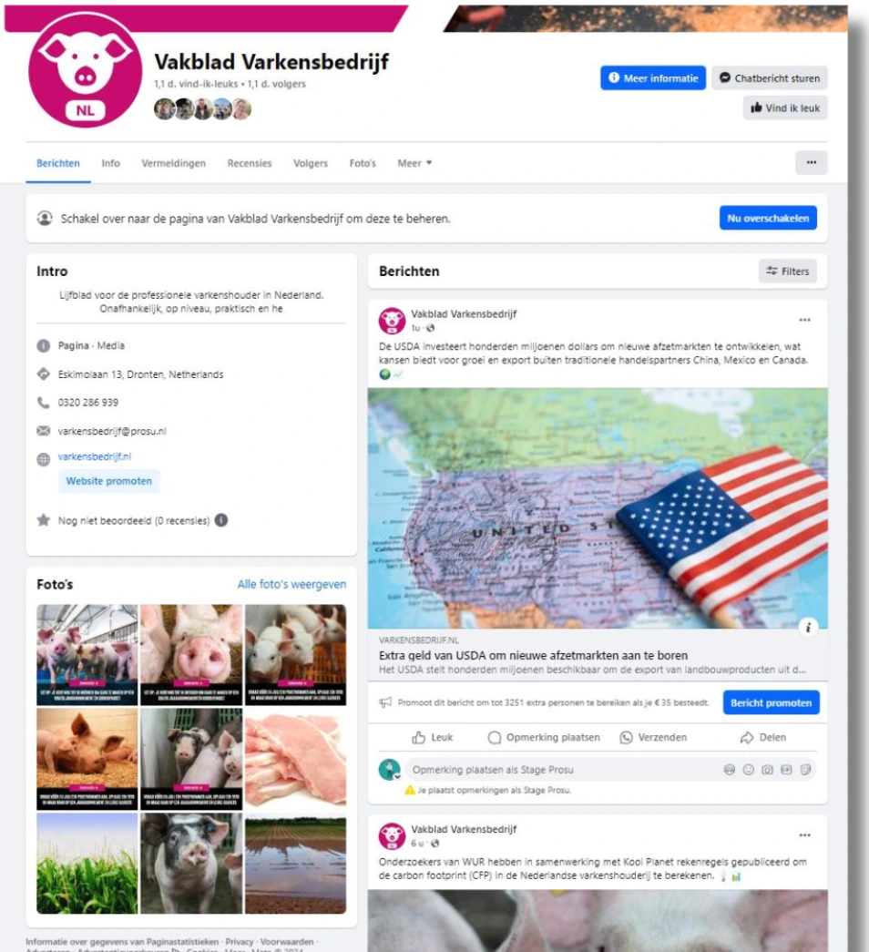 Varkensbedrijf advertising - example social media