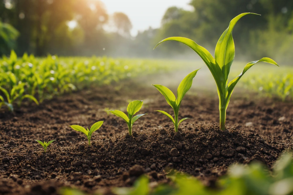 Naamsbekendheid en imago-onderzoek in de agrarische sector - groei van een plantje in verschillende stadia.